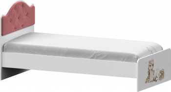 Кровать Каспер с мягкой спинкой и фотопечатью (800х1900)Белый/Светло-розовый в Ярково - yarkovo.mebel54.com | фото