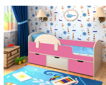 Кровать Малыш-мини Дуб молочный/Розовый в Ярково - yarkovo.mebel54.com | фото