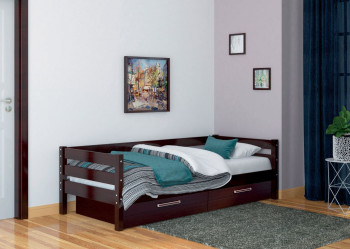 Кровать одинарная ГЛОРИЯ из массива сосны  900*2000 (Орех Тёмный) в Ярково - yarkovo.mebel54.com | фото