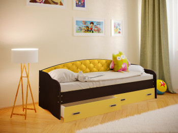 Кровать Софа-7 с мягкой спинкой (800х2000) Венге/Желтый в Ярково - yarkovo.mebel54.com | фото