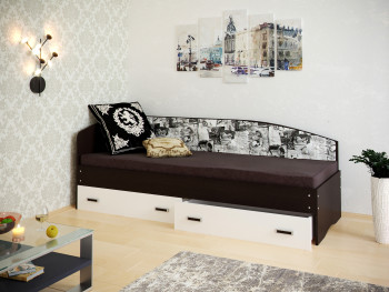 Кровать Софа-9 с мягкой спинкой с рисунком Милана (900х2000) Венге/Белый в Ярково - yarkovo.mebel54.com | фото