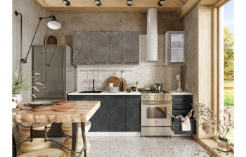Кухонный гарнитур Нувель 1800мм белый/бетон коричневый/бетон черный в Ярково - yarkovo.mebel54.com | фото