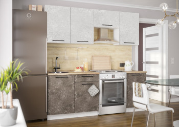 Кухонный гарнитур Нувель 2100мм белый/бетон коричневый в Ярково - yarkovo.mebel54.com | фото