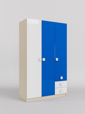 Шкаф 3-х створчатый с ящиками Скай люкс (Синий/Белый/корпус Клен) в Ярково - yarkovo.mebel54.com | фото